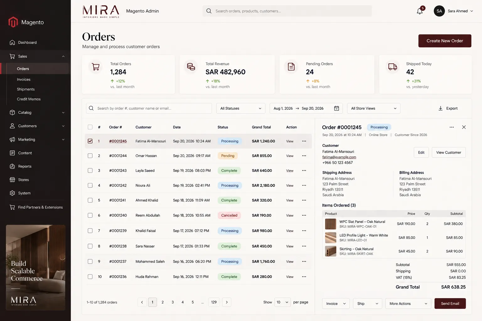 MIRA Magento admin order management