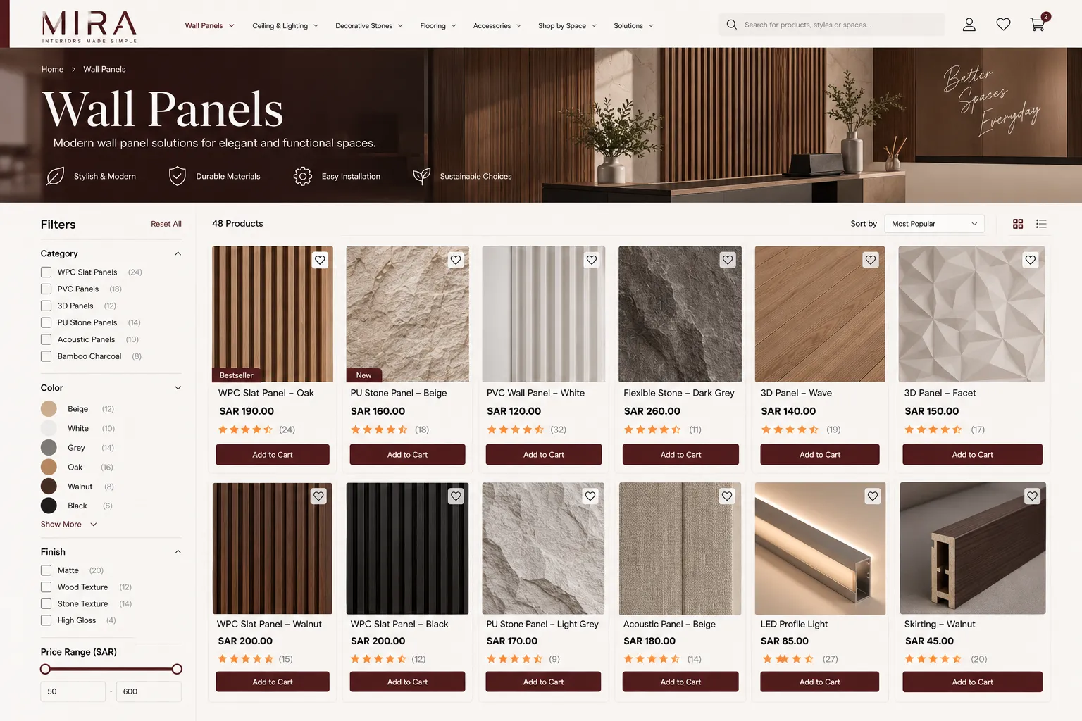MIRA Magento category and product listing page
